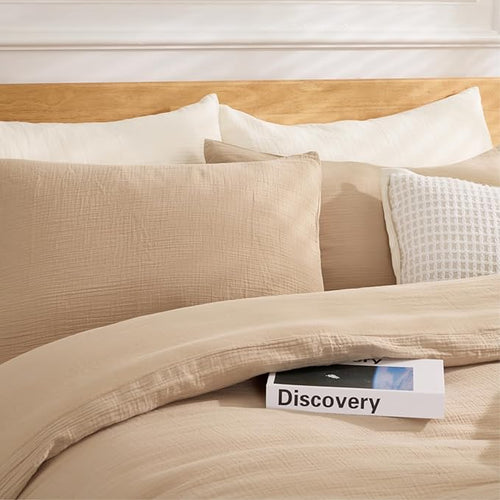 100% Sandwashed Cotton Twin Duvet Cover, Soft Twin Size Duvet Cover Set 3 Pieces with Zipper Clousre & Corner Buttons (Linen, Twin 69 x 90)