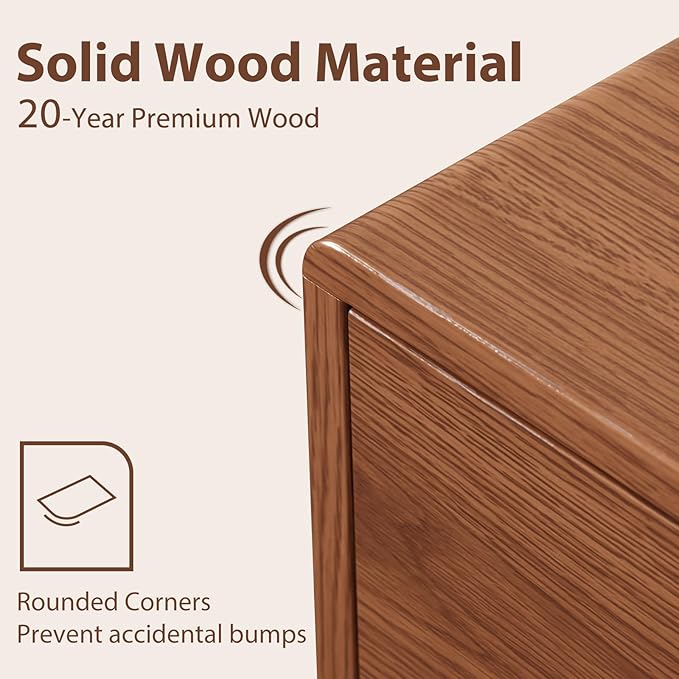 Solid Wood Nightstand Walnut Night Stand with Drawers Mid Century Modern Nightstand with Storage,Wood Night Stand,Small Bedside Table for Bedroom,Living Room,Office,Walnut Bedside Table