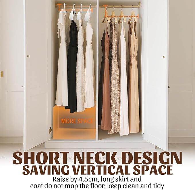 24 Pack Upgraded Short Neck Vertical Space Saver Hangers Heavy Duty Wide Shoulder Clothes Hangers Built-in Dual Hooks Wave Pattern Non-Slip Plastic Hangers for Coats Suits Dresses Pants - White