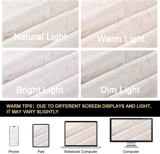 PrinceDeco Primitive Textured Linen 100% Blackout Curtains for Bedroom/Living Room Energy Saving Window Treatment Curtain Drapes, Burlap Fabric with White Thermal Insulated Liner (52 x 96 in, Ivory)