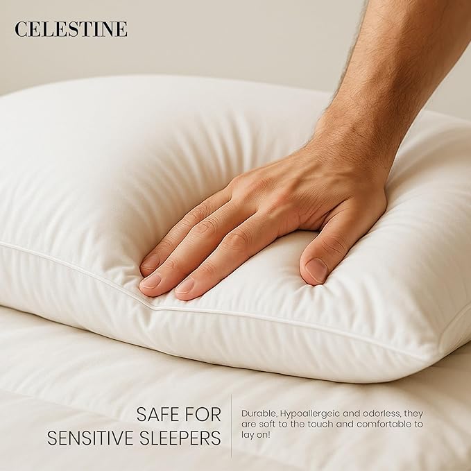 CELESTINE King Size Bed Pillows Set of 4 – Soft & Supportive Down Alternative Microfiber Filling, Plush White 36x20 Sleeping Pillows for Side and Back Sleepers, Breathable, Machine Washable