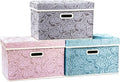 PRANDOM Larger Collapsible Storage Cubes with Lids Fabric Decorative Storage Bins Boxes Organizer Containers Baskets with Cover Handles for Bedroom Closet Living Room 17.7x11.8x11.8 Inch 3 Pack