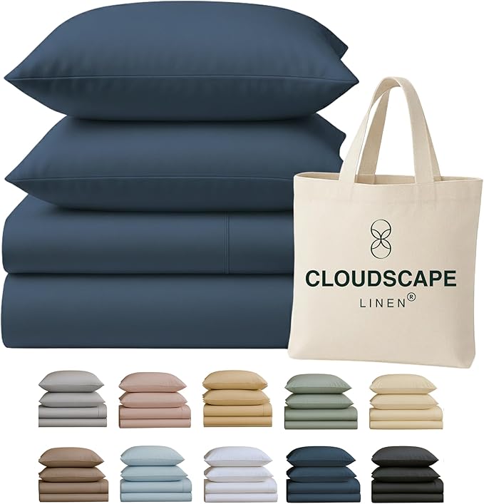 Cloud Scape Linen 100% Egyptian Cotton King Sheets Set – 400 Thread Count, 4-Piece Soft Hotel Quality Bedding Set,Deep Pockets up to 16”, Dark Denim