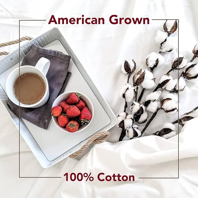 Red Land Cotton Luxury Sheet Set | 100% American Grown Cotton Basics | Premium Hotel Ultra-Soft Lightweight 4 Piece USA Made Deep Pocket Fitted, Flat Sheet & pillowcases Percale Weave (Cal King/White)