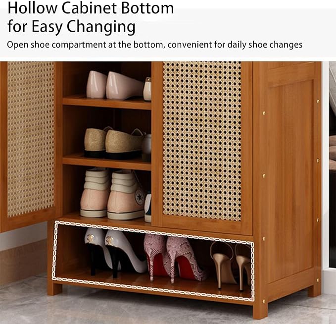 Bamboo Shoe Cabinet, 36-40 Pairs 8 Tier Shoe Rack with Doors, Freestangding Shoe Cabinet Organizer with Shelves, 43" Tall Shoe Rack Organizer for Entryway, Closet, Hallway