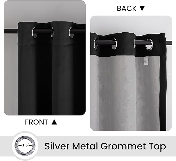 3-in-1 Layers Soundproof Curtains,Grommet Full Blackout Thermal Noise Dampening Curtains for Living Room, Bedroom(1 Panel,Black,50" x96")