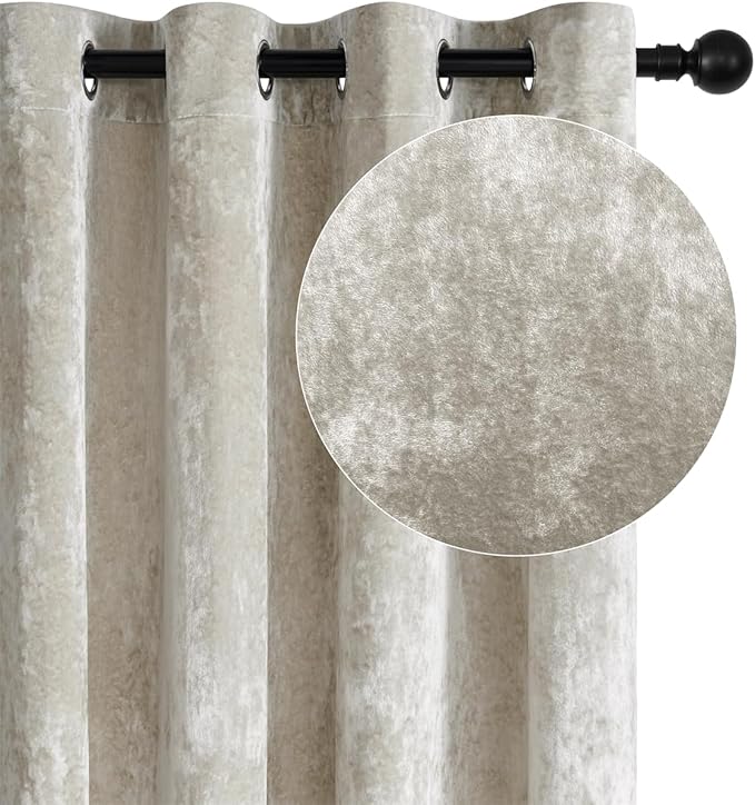 SMILETIME Ivory White Crushed Velvet Curtains 52x84in Luxurious Insulated Velvet Drapes for Bedroom Thicker Velvet Pinch Pleat Curtains Light-Filtering Velvet Window Curtains, 2 Panels