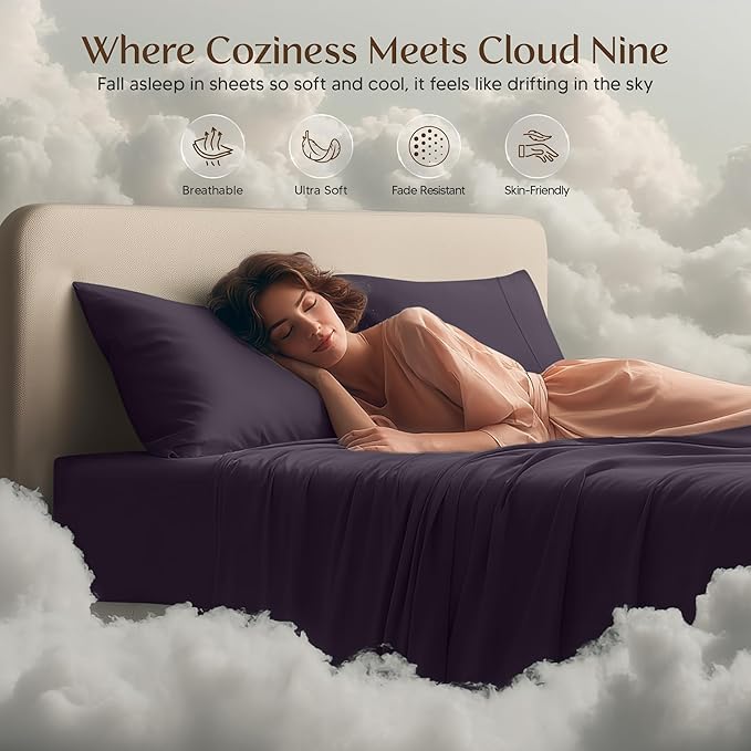 Utopia Bedding Queen Sheet Set – 4 Piece Bed Sheets for Queen Size Bed, Soft and Breathable Microfiber, Includes 1 Fitted Sheet, 1 Flat Sheet and 2 Pillowcases (Dark Purple)