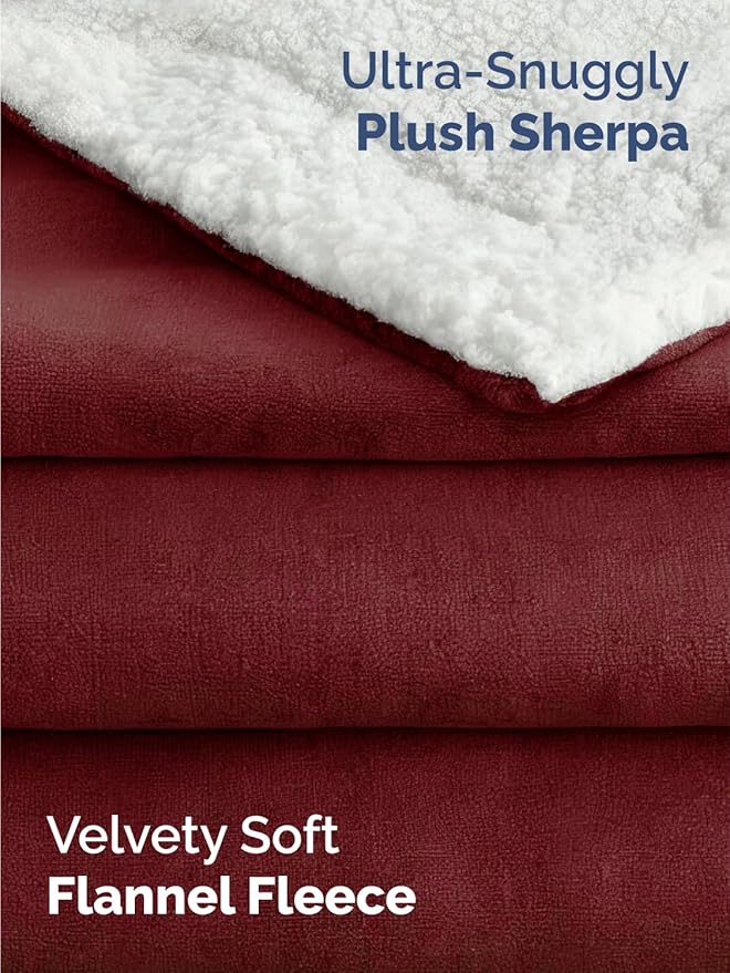 Sherpa Fleece Blanket Twin Size - Reversible Sherpa Fleece Twin Blanket - Super Soft Double Sided for Bed, Sofa, Couch - Thick, Warm, Fuzzy & Plush - Luxurious Bedding for Winter - Burgundy, 60" x 80"
