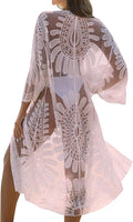 Blooming Jelly Womens Bathing Suit Cover Up 3/4 Sleeve Mesh Swimsuit Coverup Long Floral Beach Lace Kimono Summer Cardigan
