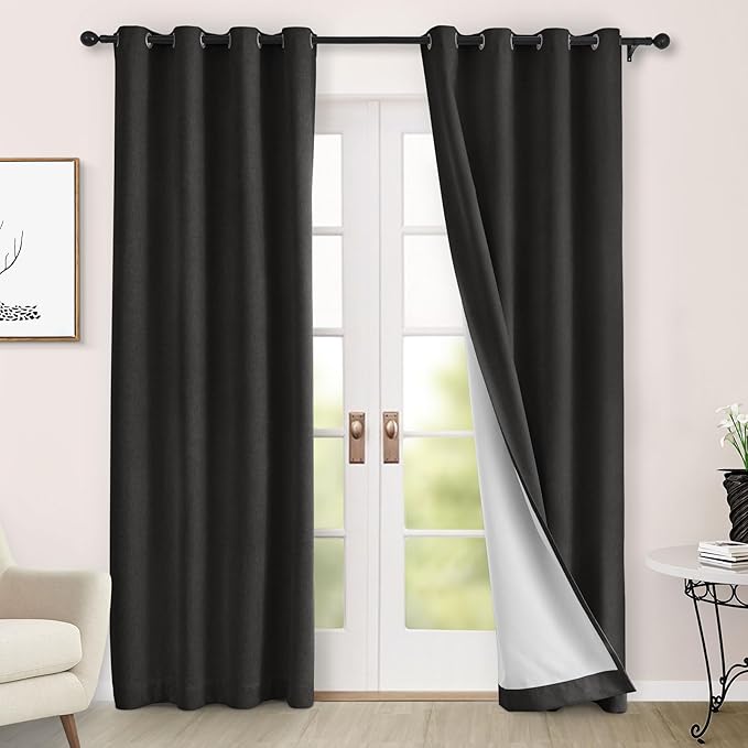 Macochico 52" Wx108 L 100% Blackout Curtains Extra Long Thermal Insulated Chenille Curtain for Living Room Bedroom Auditorium Home Theater Charcoal Grey Grommet Drapes with Tieback Classic 1 Panel