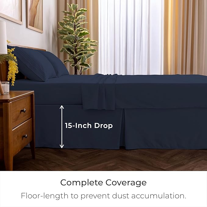 Mellanni Bed Skirt Full Size - Bed Skirting - 15-Inch Tailored Drop Pleated Dust Ruffle - Hotel Luxury Bedding - Wrinkle, Fade, Stain Resistant - 1 Bedskirt (Full, Navy Blue)
