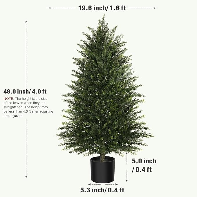 Mavis's Diary Artificial Topiary Ball Tree, Indoor Realistic Faux Boxwood Bush Potted Plants, Outdoor Fake Shrubs Cedar Evergreen Plants for Home Living Room Front Porch Decor (2, 4ft)