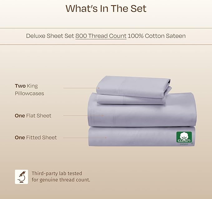 California Design Den Cal King Cotton Sheets - Luxury 800 Thread Count, 100% Cotton Sateen Bedding - Deep Pocket California King Sheet Set - Lavender