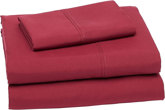 Amazon Basics Lightweight Super Soft Easy Care Microfiber 3 Piece Ideal Bed Sheet Set with 14-Inch Deep Pockets, Twin XL, Burgundy, Solid