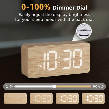 uscce Wooden Digital Alarm Clocks for Bedrooms: Dimmable Dual Alarm Clock with Large Numbers for Bedside Desk - Loud Alarm for Heavy Sleepers with Volume Control - Wood Decor & Gifts