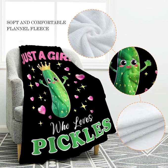 Jekeno Cucumber Pickle Blanket Just A Girl Who Loves Pickles Gifts for Women Men KidsGirls Boys Mom Wife Friends Birthday Christmas Home Bedroom Decor Colorful Vegetables Fruit Blanket 60"x80"