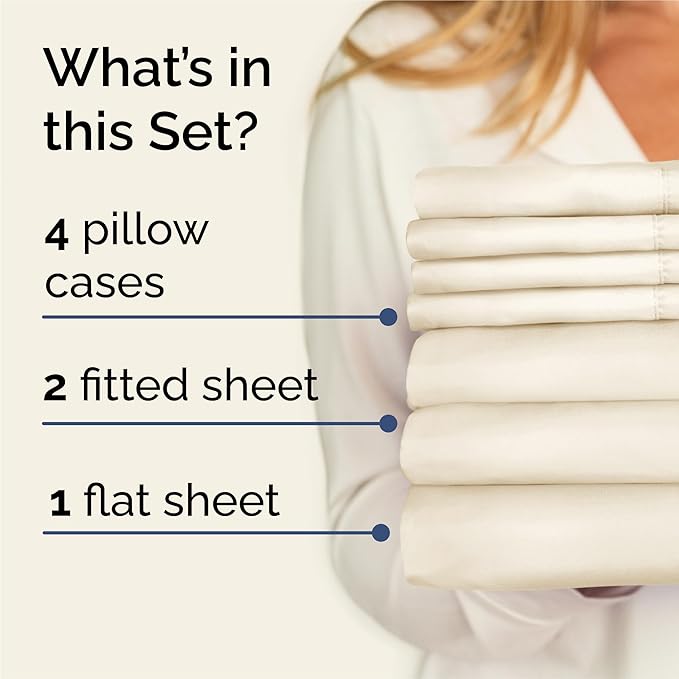 Split King 7 Piece Sheet Set - Cooling & Breathable - Hotel Luxury Bedding, Includes Fitted Sheets for Women, Men, Kids & Teens - 1 Flat, 2 Fitted Sheets, 4 Pillowcases with Deep Pockets - Off White