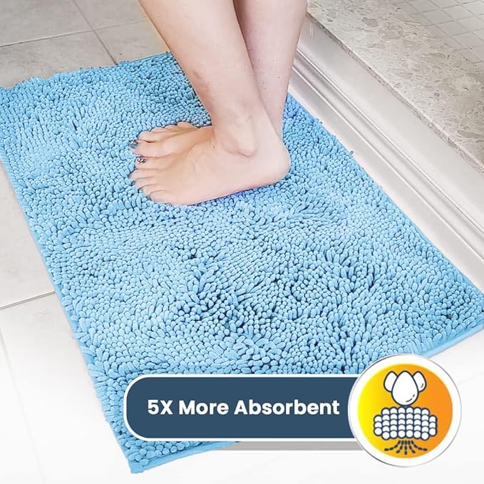 Muddy Mat® | Super Absorbent Door Mat Indoor, Microfiber Quick Dry Chenille Entryway Rug, Non-Slip Front Door Mat, Indoor Mats for Entryway, Machine Washable Pet Rug, Sky Blue 24" x 120"