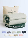 Cloud Scape Linen 8-Layer Muslin Blanket King Size for Adult - 100% Cotton, Breathable and Soft, Perfect Winter Cozy Blanket, Fits up to California King Bed, 92x108, Seafoam