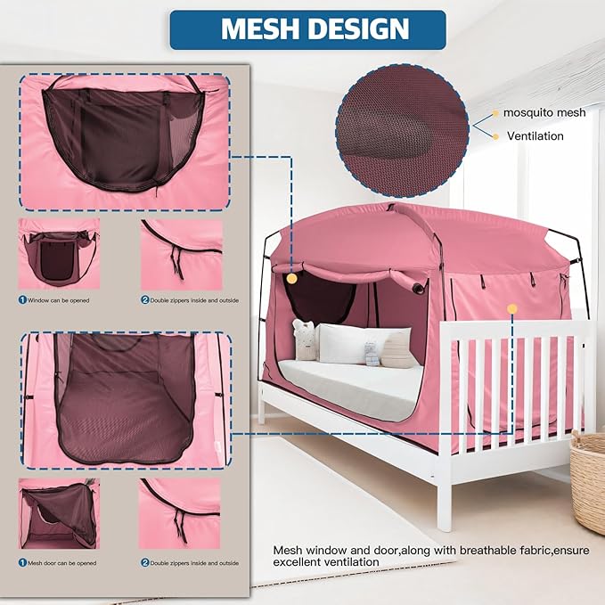 Bed Tent,Portable Privacy Sleeping Bed Canopy,Blackout 90% Drapes for Kids and Adult,Indoor Space Tent with Breathable Large Mesh Windows