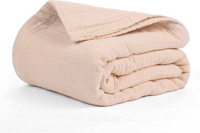 Salt Earth 100% Cotton Muslin Blanket, Gauze Blanket 80"X90" Queen, 4 Layered for Couch, Bed, Living Room,Lightweight & All Seasons Blankets & Throws, Easy to wash,Nature & Skin Friendly (Parchment)