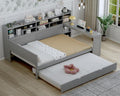 Merax Full Size Corner Bed Frames with Desk and Trundle & Storage Shelves Headboard, Pinewood U-Shaped Captain Daybed for Small Room, Bedroom, Guest Room, Kids' Room, Grey
