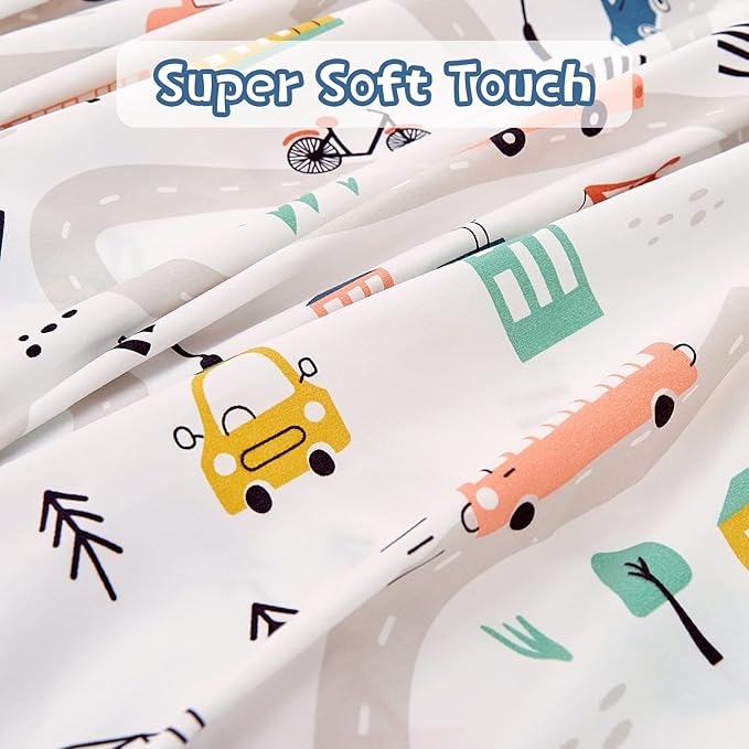 JSD Car Kids Printed Sheet Set Full Size, 4 Piece Soft Microfiber Bed Sheets Deep Pocket