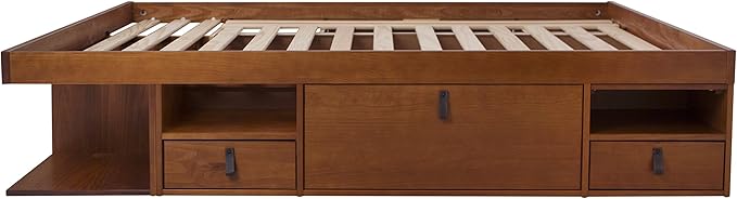 memomad Bali Storage Platform Bed with Drawers (Queen Size, Caramel Brown Wood)