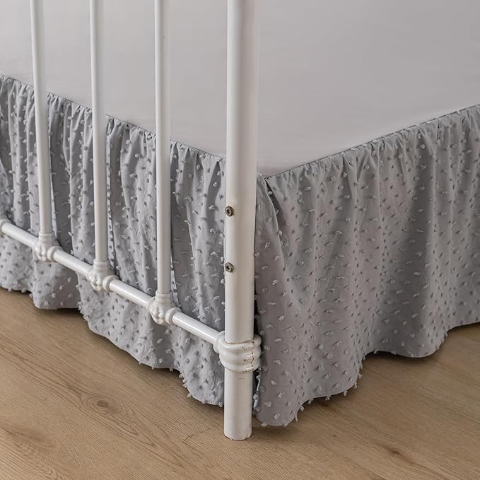 Tufted Dot Bed Skirt King Size Ruffled Bed Skirt with Split Corners, 18 Inch Drop Dust Ruffle Bed Skirts with Platform, Light Grey