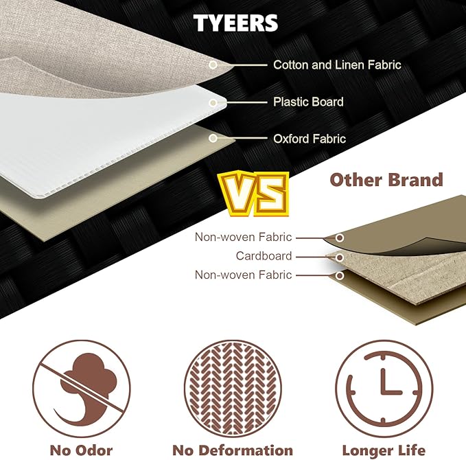 TYEERS Extra Large Collapsible Storage Bins with Lids and Compartments, Washable, Fabric Storage Boxes, 21.7x13x11.8 inches, 1 Pack, Beige