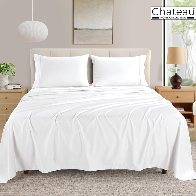 100% Egyptian Cotton Sheets Queen Size Bed Set, Deep Pocket Queen Sheet Set, 400 Thread Count Cotton Bed Sheets, Naturally Cool Soft Breathable No Pill Elasticated Luxury White Bedding For All Seasons