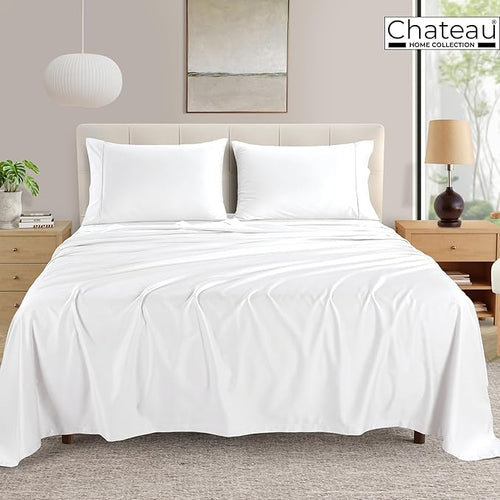 100% Egyptian Cotton Sheets Queen Size Bed Set, Deep Pocket Queen Sheet Set, 400 Thread Count Cotton Bed Sheets, Naturally Cool Soft Breathable No Pill Elasticated Luxury White Bedding For All Seasons