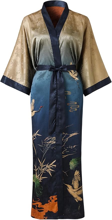 Ledamon Women's Kimono Long Robe - Classic Floral Bathrobe Nightgown