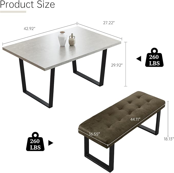 3-Piece Corner Dining Table Set with Bench, 70 Inch Space-Saving Breakfast Nook for Kitchen & Dining Room(Grey Table+Right Seat Brown Bench)