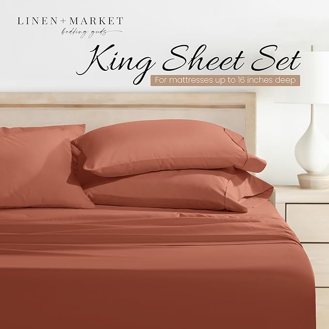 Linen Market Bed Sheets for King Size Bed (Clay) - Sleep Better Than Ever with These Soft and Cooling King Sheets - Deep Pocket Fits 16" Thick Beds - 4 Piece King Sheet Set