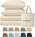 Cloud Scape Linen 100% Egyptian Cotton Sheets for Queen Size Bed, 400 Thread Count, 4 Pieces Bedding Set, Hotel Quality, Silky Soft, Deep Pockets up to 17”, Ivory