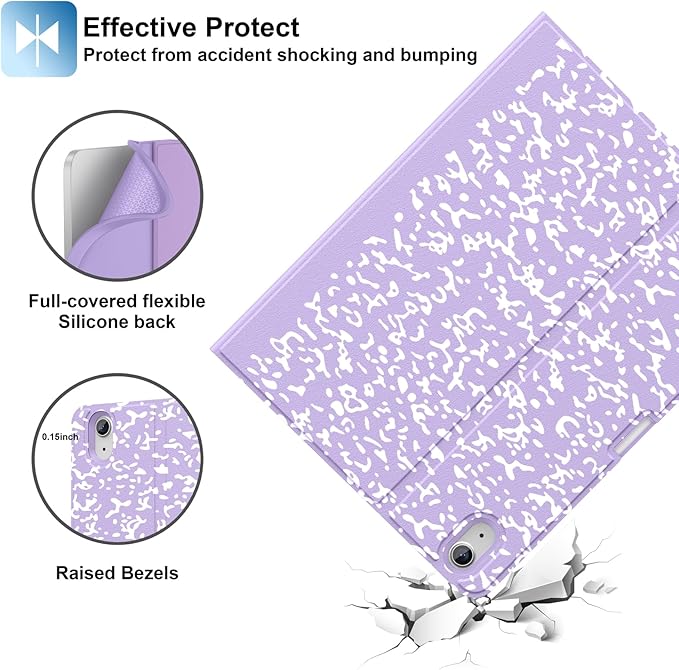 Supveco Keyboard Case for iPad Air 11 Inch (M3 2025,M2 2024),iPad Air 5th/4th Generation with Pencil Holder-7 Colors Backlit Wireless Detachable Folio Keyboard Cover with Soft TPU Back-Lilac