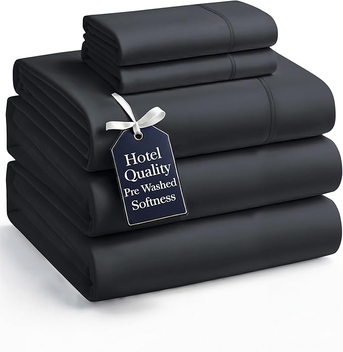 Casa Platino Split King Sheets, 4 Piece Set, Pre-Washed Ultra Soft Bed Sheets Set, Brushed Microfiber Split King Bedding Sets, Split King Size Sheets with 15 inch Deep Pockets - Black