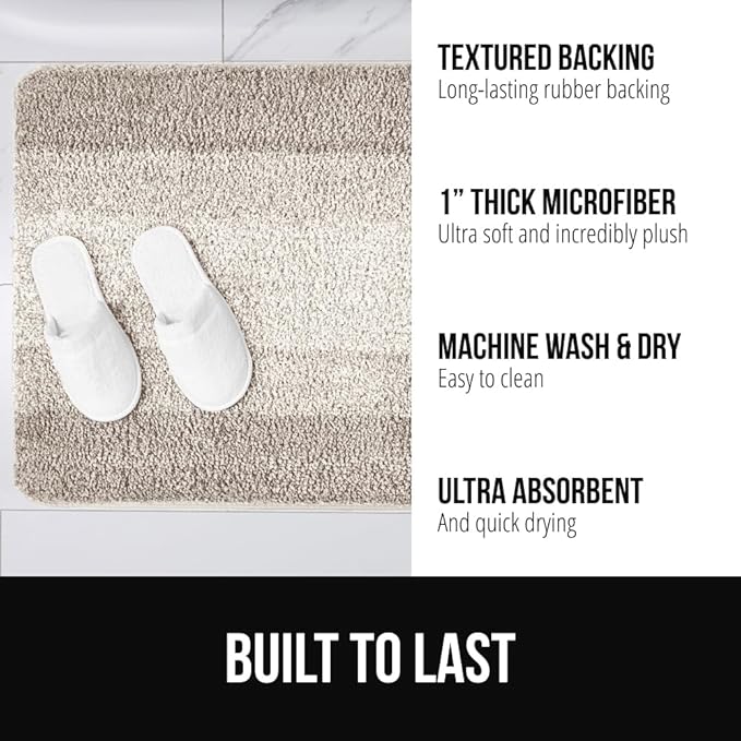 GORILLA GRIP Ultra Soft Plush Bathroom Rugs with Textured Rubber Backing, 34 x 24 Absorbent Quick Dry Bath Mat, Machine Washable Shower Mats, Home Décor Accessories Bathmat Rug Essentials, Beige