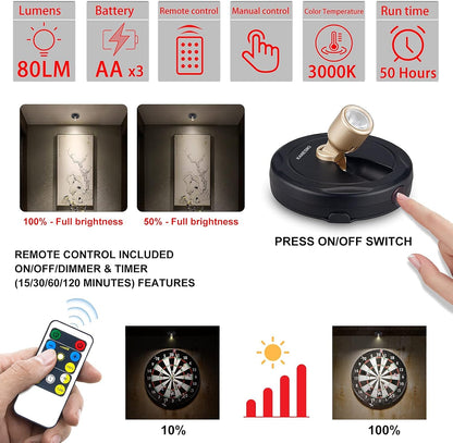 Spotlight Battery Operated, Wireless LED Puck Light, Dimmable Accent Spot Light for Plant Tree Indoor, Stick Uplighting for Display Photo Dartboard Painting Artwork Gallery Portrait, 2 Pack