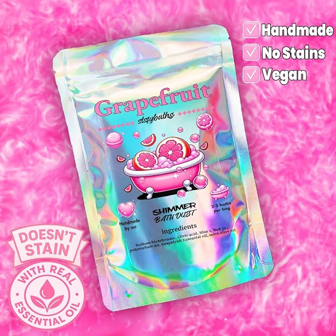 Pink Grapefruit Shimmer Bath Bomb in A Bag - Handmade Essential Oil Scented Bath Bombs for Women,Kids and Men - Bulk Bathbomb Fizzies Perfect for Boys and Girls All Ages (Small, Pink)