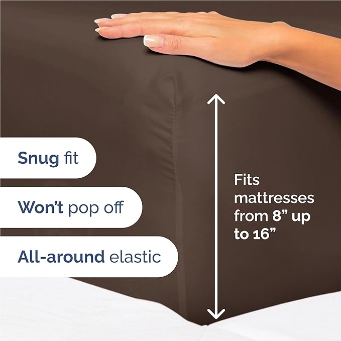 Twin XL 4 Piece Sheet Set - Cooling, Comfy & Breathable - Hotel Luxury Bedding, Includes Fitted Sheet for Women, Men, Kids and Teens - 1 Flat, 1 Fitted Sheet, 2 Pillowcases with Deep Pockets - Brown