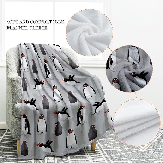 Jekeno Penguin Blanket Gifts for Women Men Couple Husband Wife Boyfriend Girlfriend Wedding Anniversary Birthday Christmas Girls Boys Teens Gift Antarctic Animals Throw Blanket Grey 50"x60"
