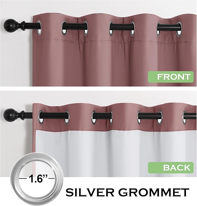 KGORGE 4-in-1 Soundproof Anti Dust 100% Blackout Curtains with Melt-Blown Layer Noise Reducing Thermal Insulating Window Drapes for Bedroom Nursery, W 52 x L 84, Dusty Rose, 2 Panels