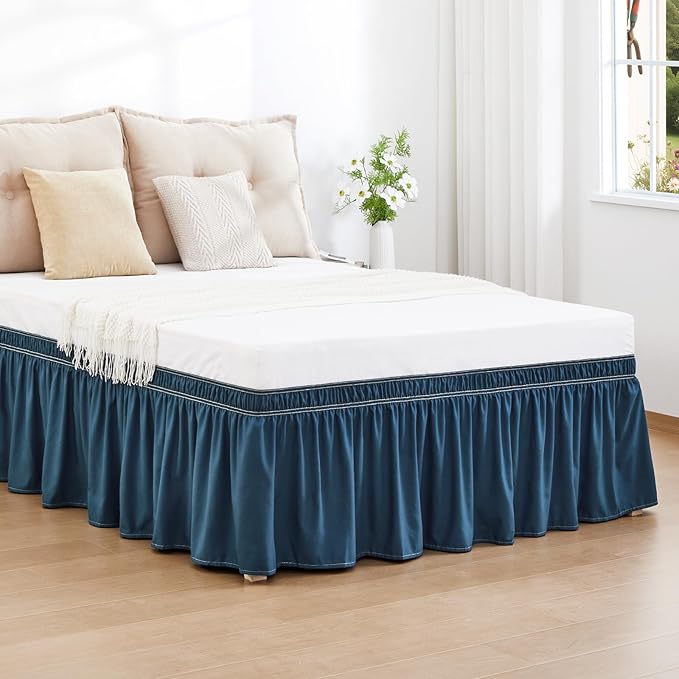 RIMELA Dark Teal Bed Skirt King Size 15 Inch Drop, Wrap Around Elastic Bedskirt, Dust Ruffle for Adjustable Bed Base Machine Washable Easy to Install Bed Skirts