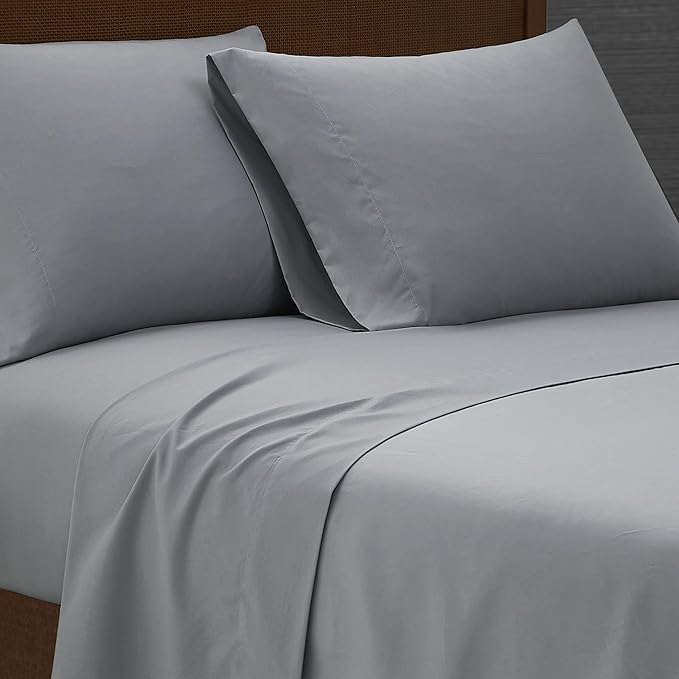 LONDON FOG Garment Washed Solid Sheet Set Grey Microfiber 4-Piece Full Sheet Set, Solid Themed, Deep Pocket, Adult and Teen, Oeko-TEX Certified