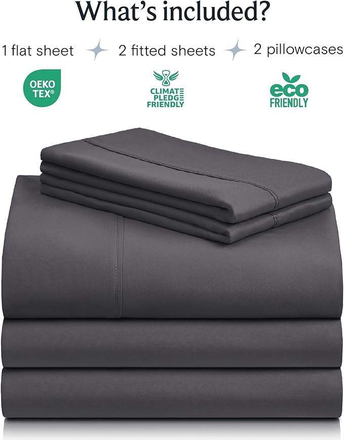 LuxClub 5 PC Split King Sheet Set, Deep Pockets Wrinkle Free Cooling Bed Sheets Hotel Bedding for Women, Men, Includes 2 Fitted Sheet, 1 Flat Sheet and 2 PillowcasesDark Grey