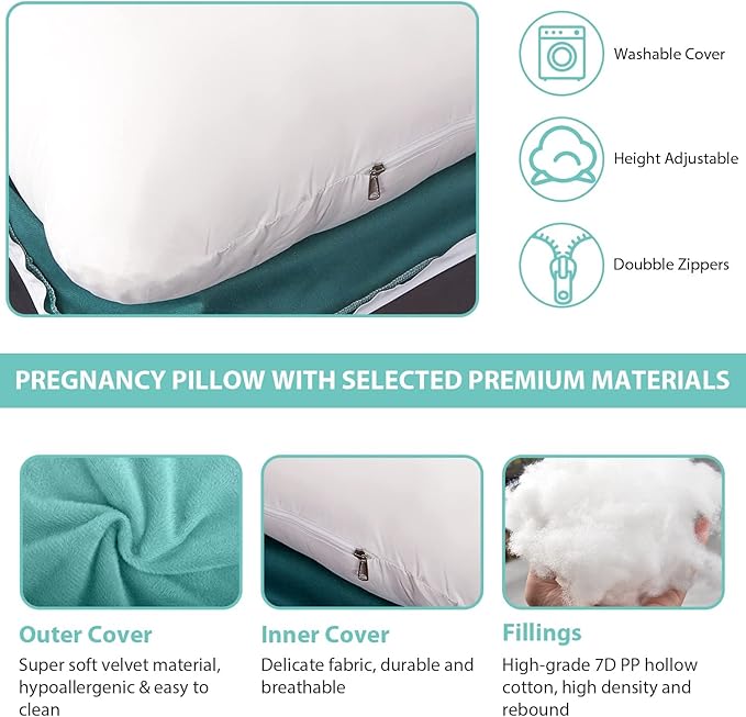 BATTOP Pregnancy Pillows for Sleeping,Full Body Maternity Pillow with Removable Cover,Support for Back,HIPS,Legs,Belly for Pregnant Women,Pregnancy Must Haves