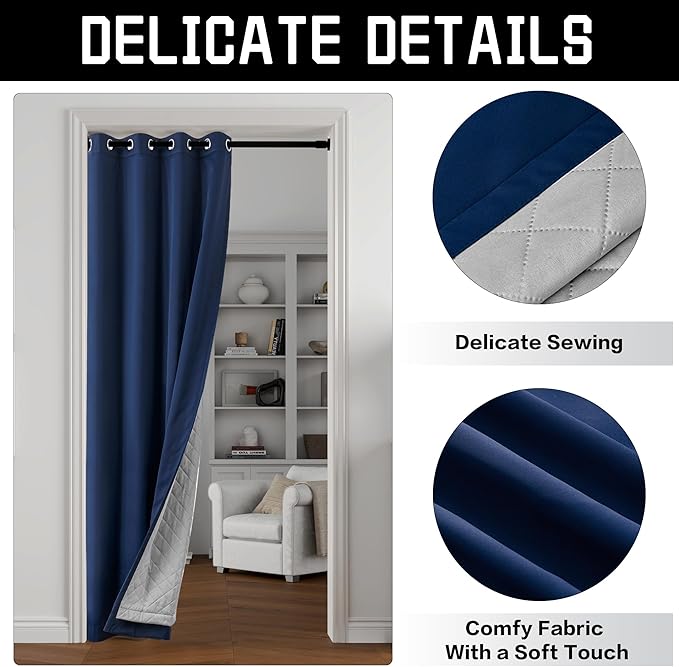 3-in-1 Layers Noise Cancelling Curtains for Bedroom Grommet Full Blackout Window Drapes Thermal Insulation Winter Curtains for Living Room (1 Panel, Navy Blue, 50" x 84")